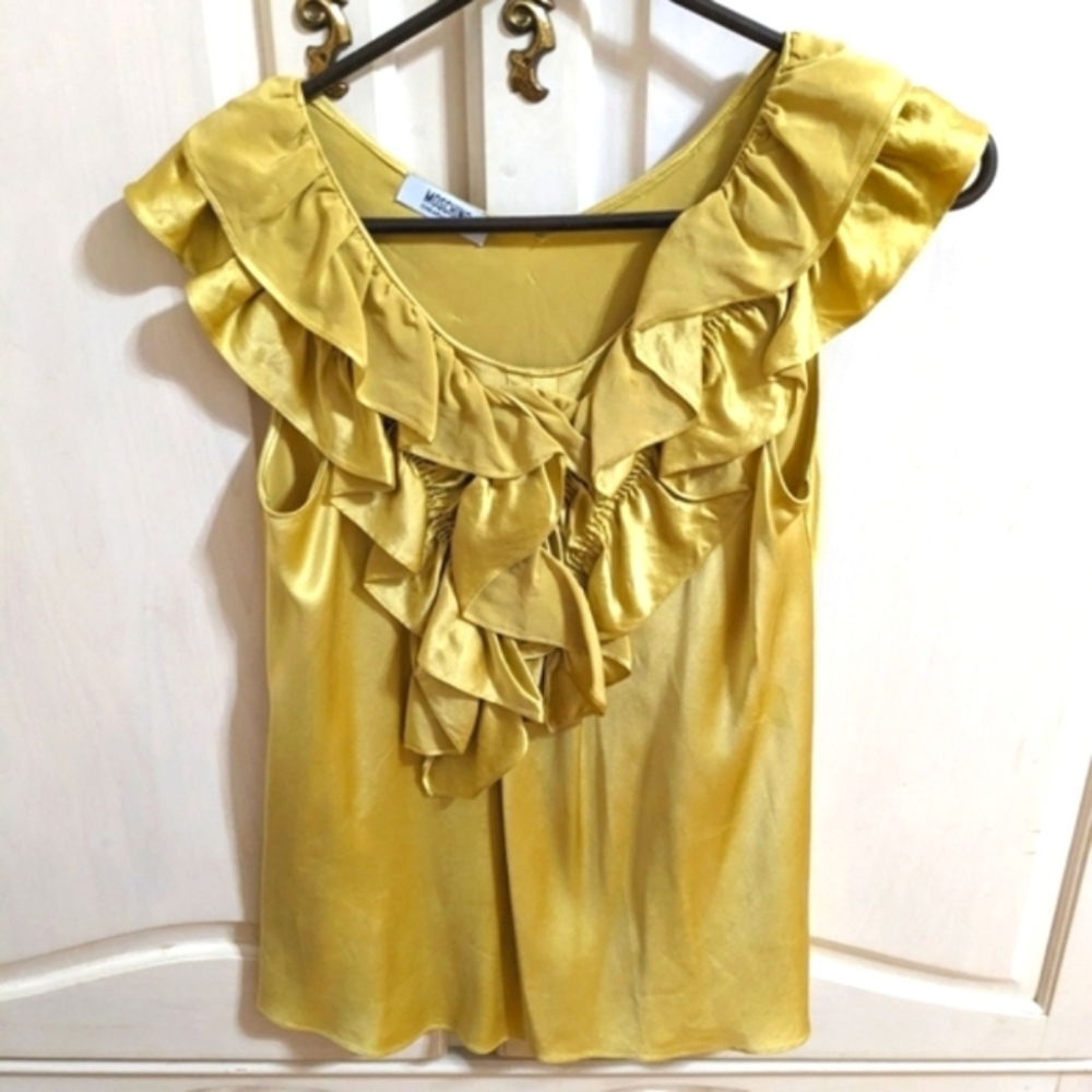 Archival Moschino Cheap and Chic Gold Satin Draped Blouse - Vintage Italy Size 4